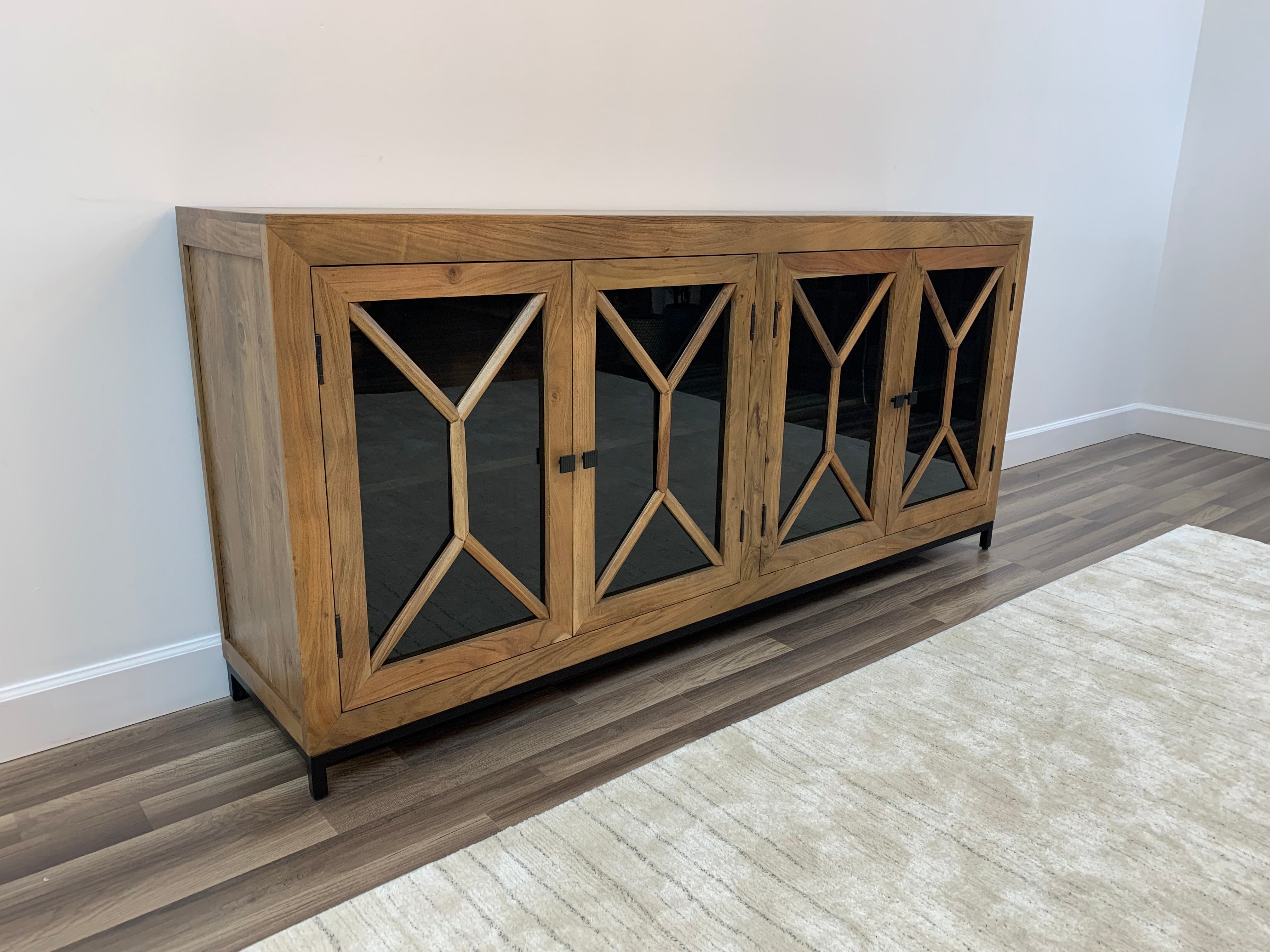 Candace 82" Smoked Glass 4 Door Sideboard - Natural