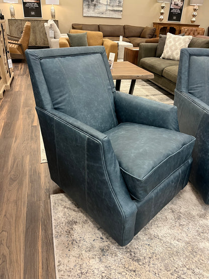 Davenport 35" Slope Arm Top Grain Leather Swivel Glider - Vachetta Cambridge Blue
