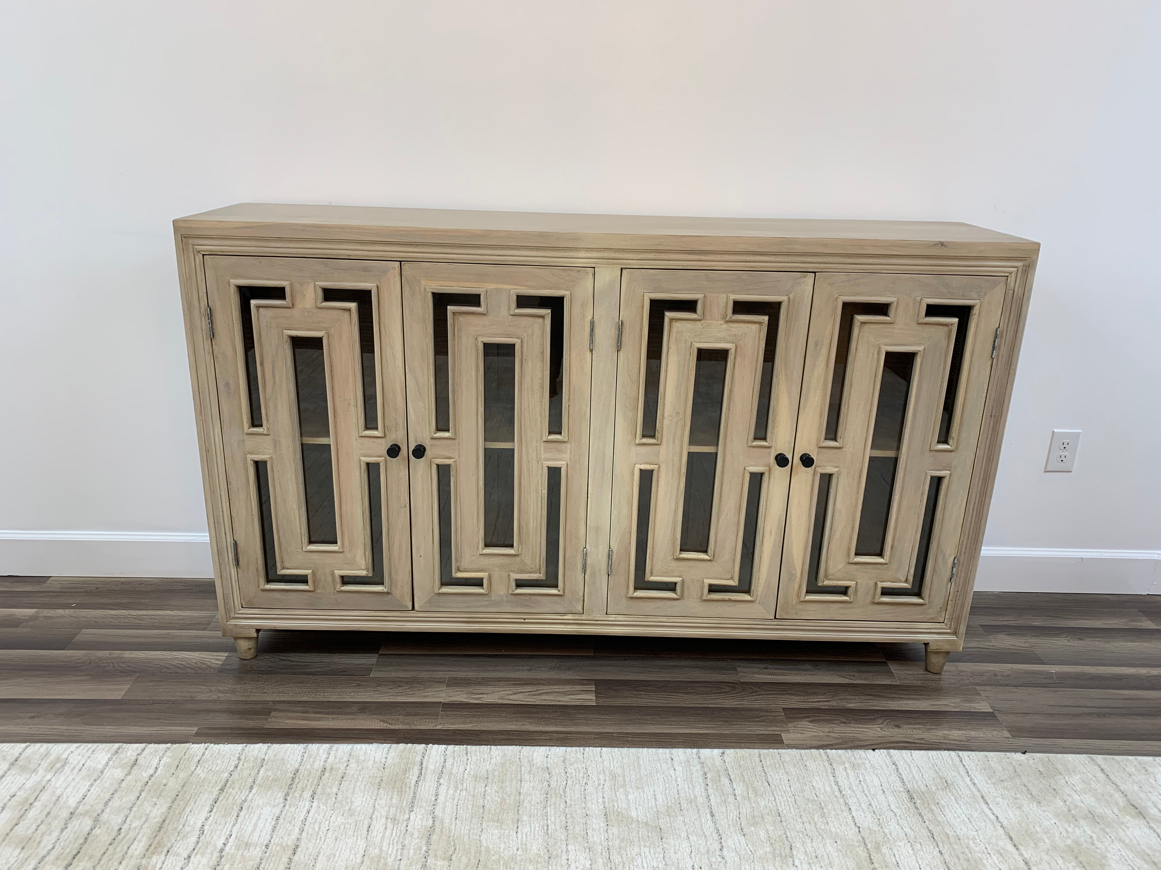 Dominic 71" Acacia 4 Door Glass Front Sideboard - New White Wash