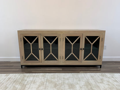 Candace 82" Smoked Glass 4 Door Sideboard - New White Wash