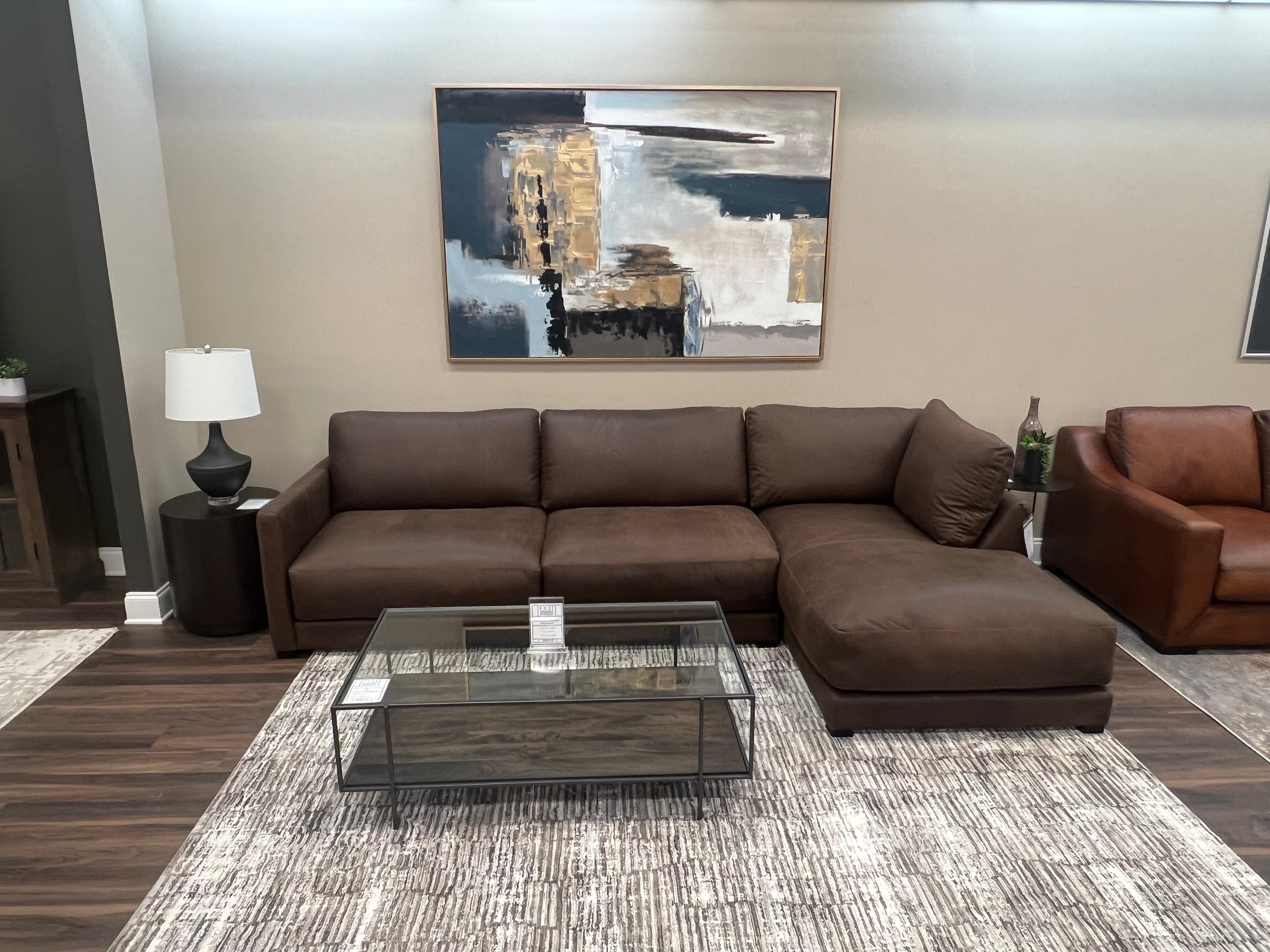 Raphael 124" Top Grain Leather Sofa w/Right Arm Facing Chaise - Napa Fudge