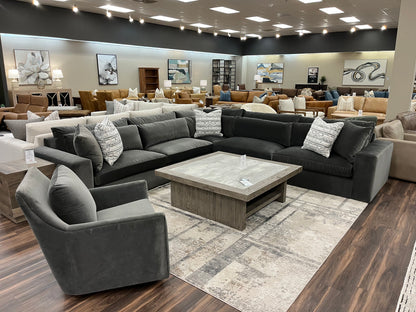 Everette Luxe Express Ship 141" x 137" 5 Cushion Trillium Sectional + Kidney Pillow - Sable Gray