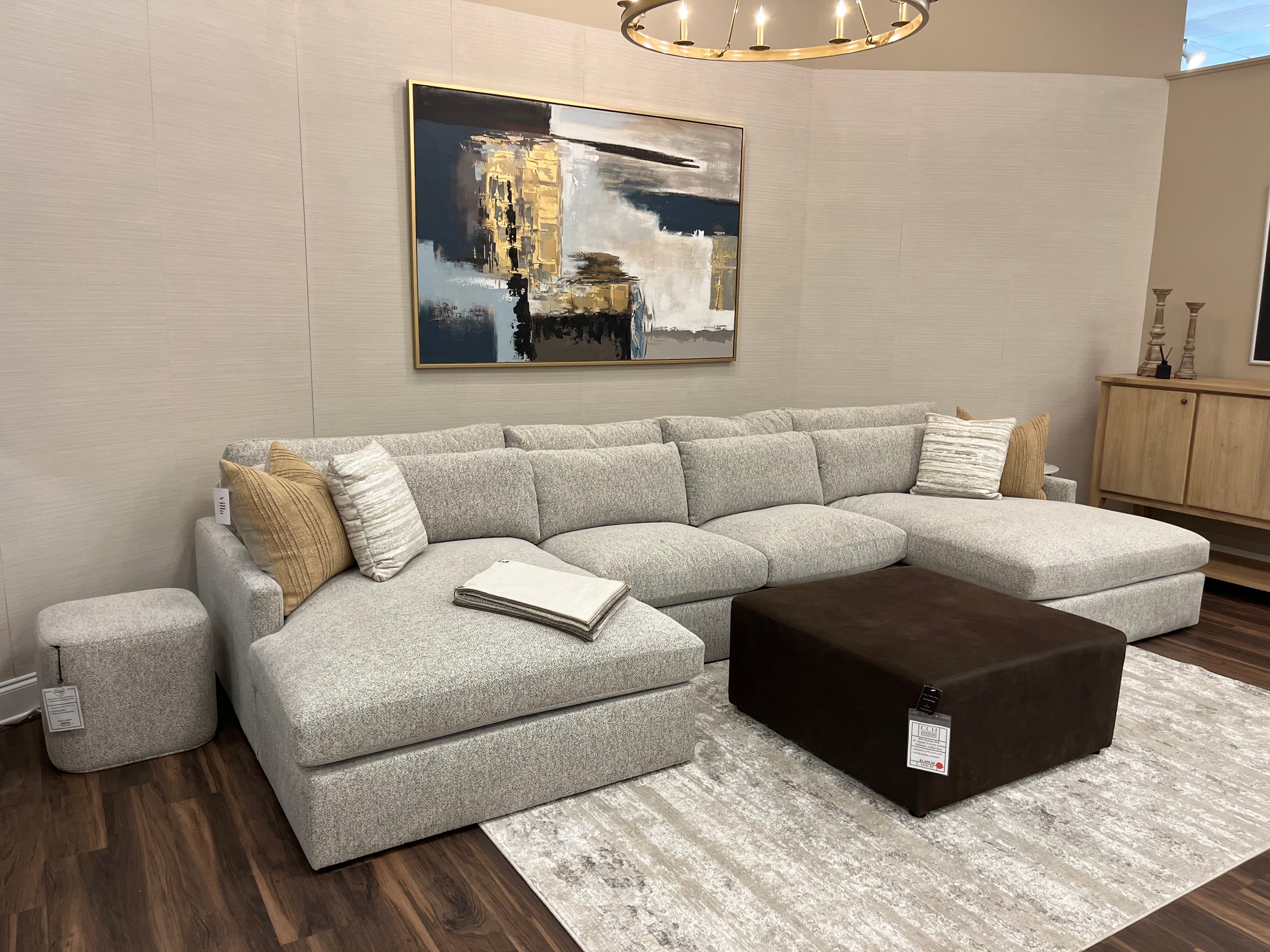 Ethan 159" Ethan Luxe Dual Chaise Sectional + Kidney Pillow - Frosted Taupe