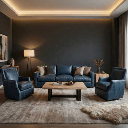 Colton 95" 3 Cushion Top Grain Leather Sofa - Vacchetta Cambridge Blue