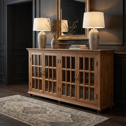 Anton 72" 4 Door Glass Front Sideboard - Natural