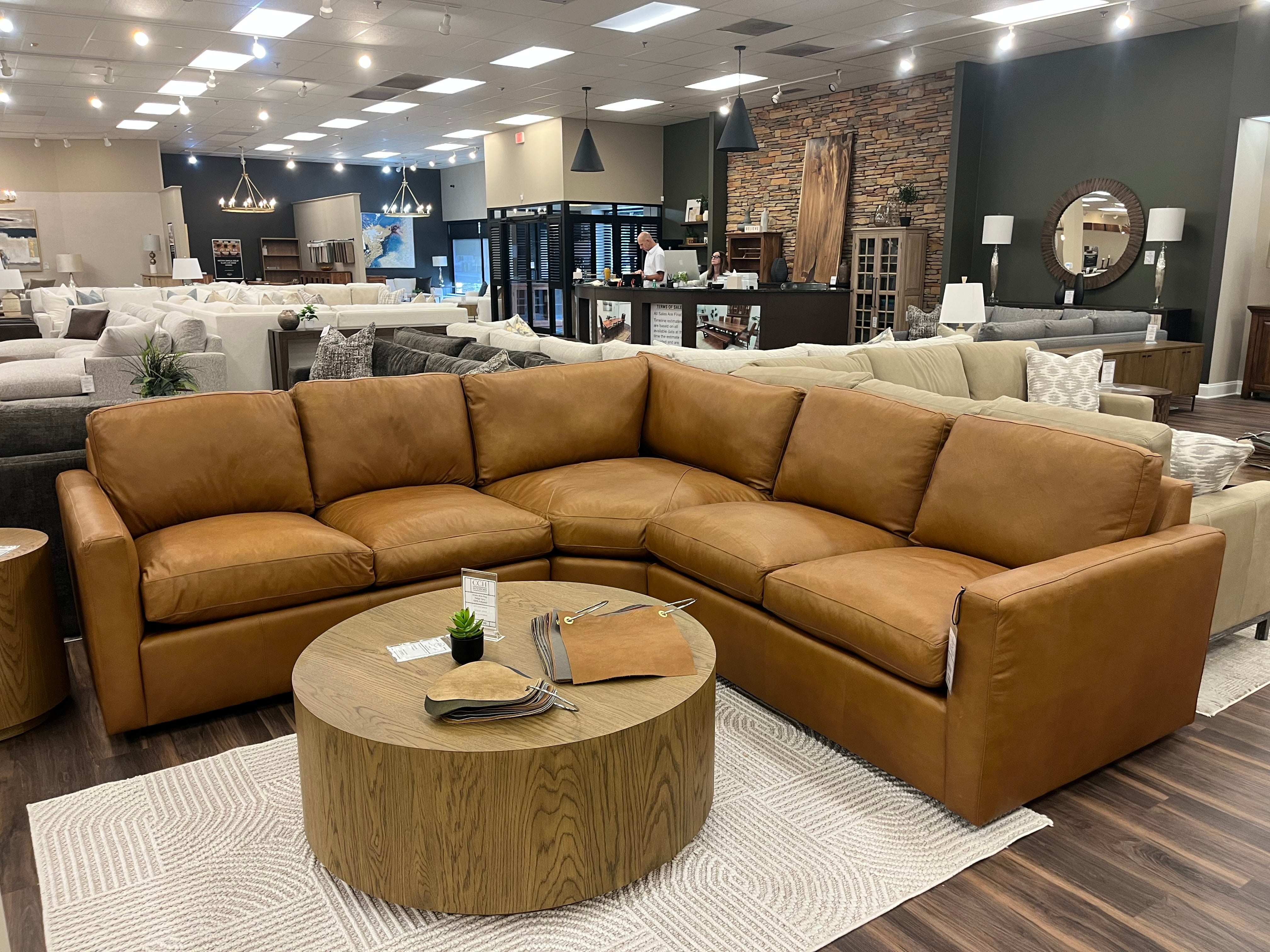 Davidson 111" x 111" Top Grain Leather Wedge Sectional - Mustang