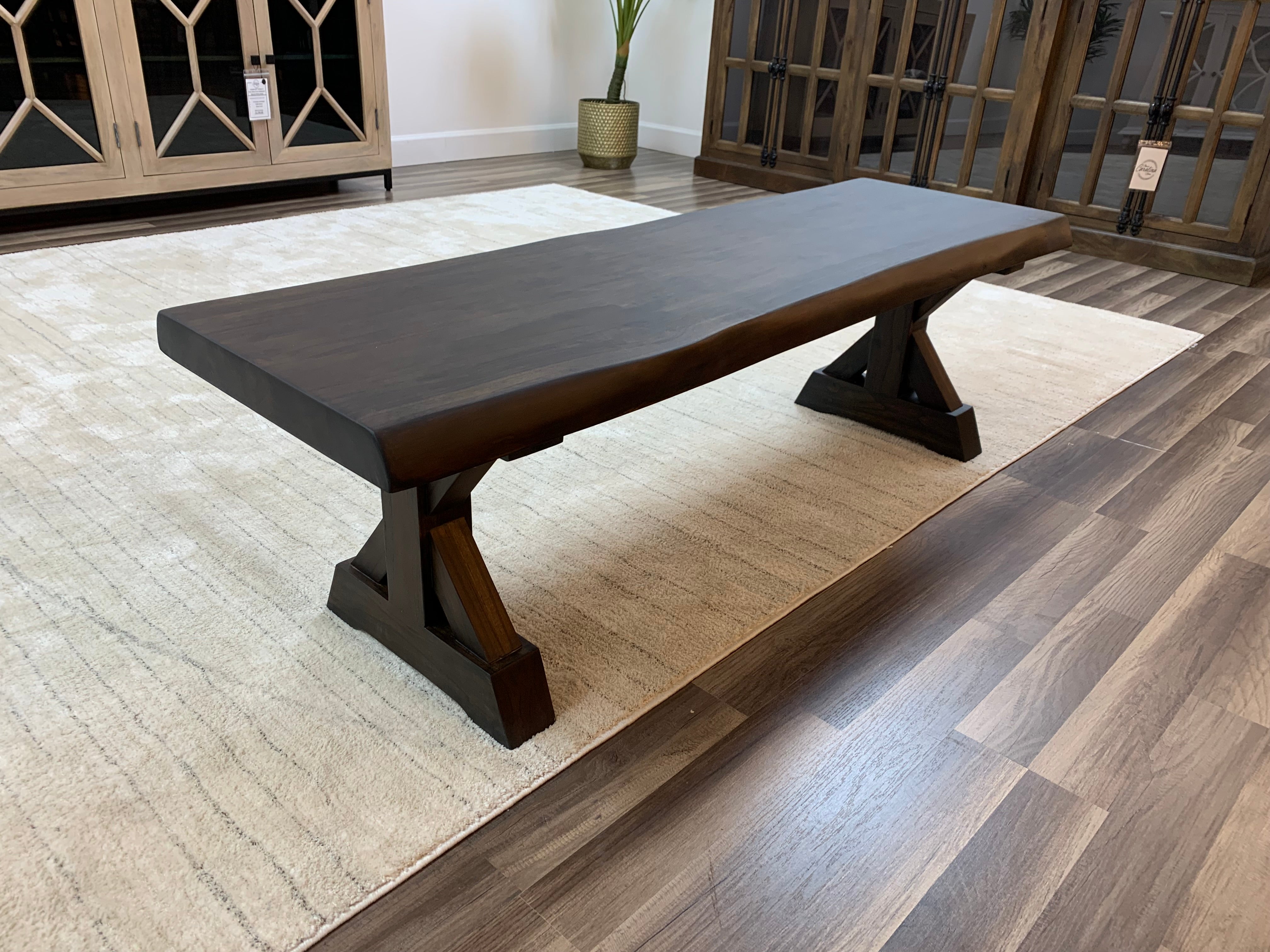 Bartholomew Teak Live Edge Dining Bench - Natural + Black