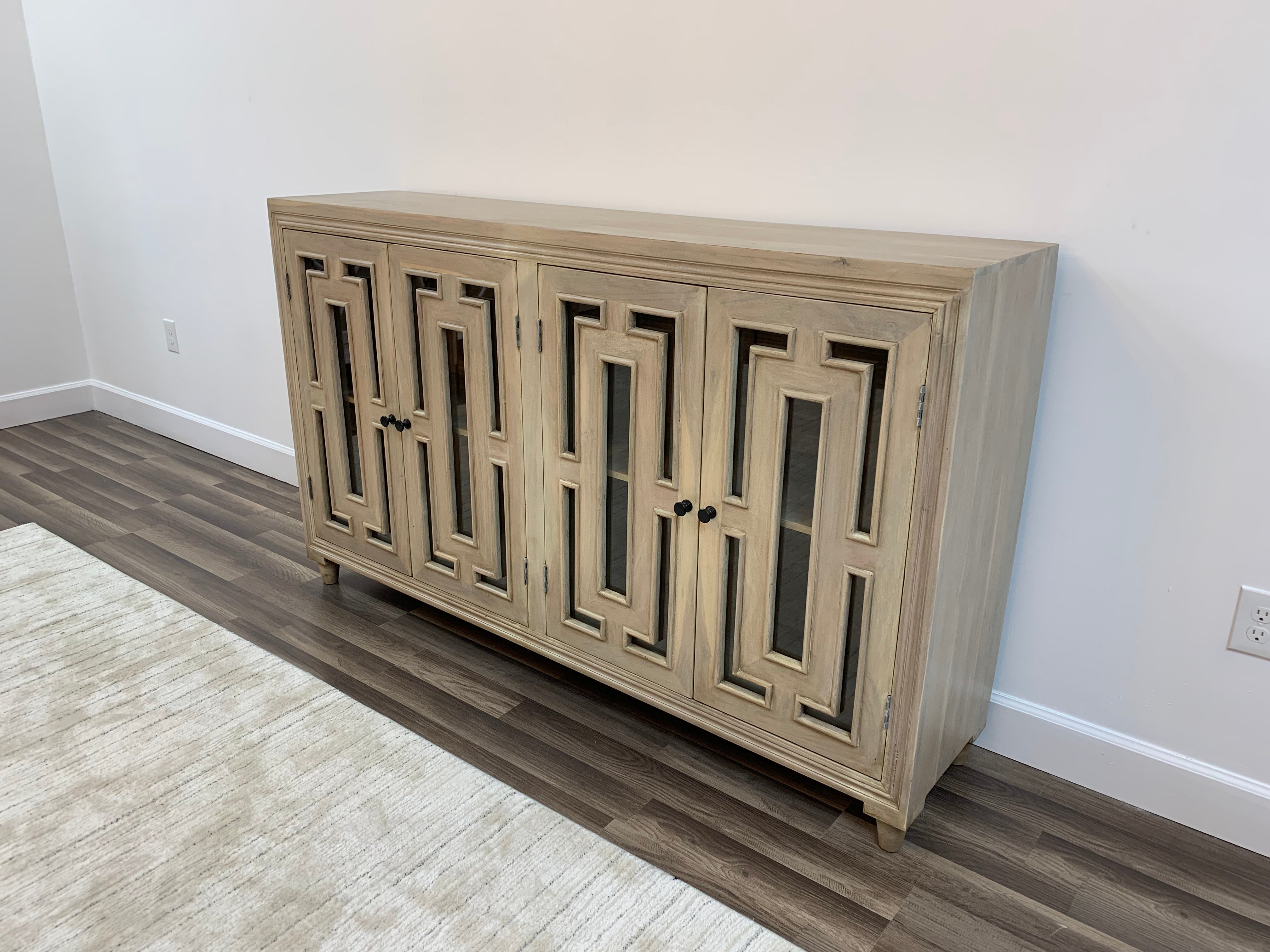 Dominic 71" Acacia 4 Door Glass Front Sideboard - New White Wash