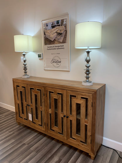 Dominic 71" Acacia 4 Door Glass Front Sideboard - Natural + Gray