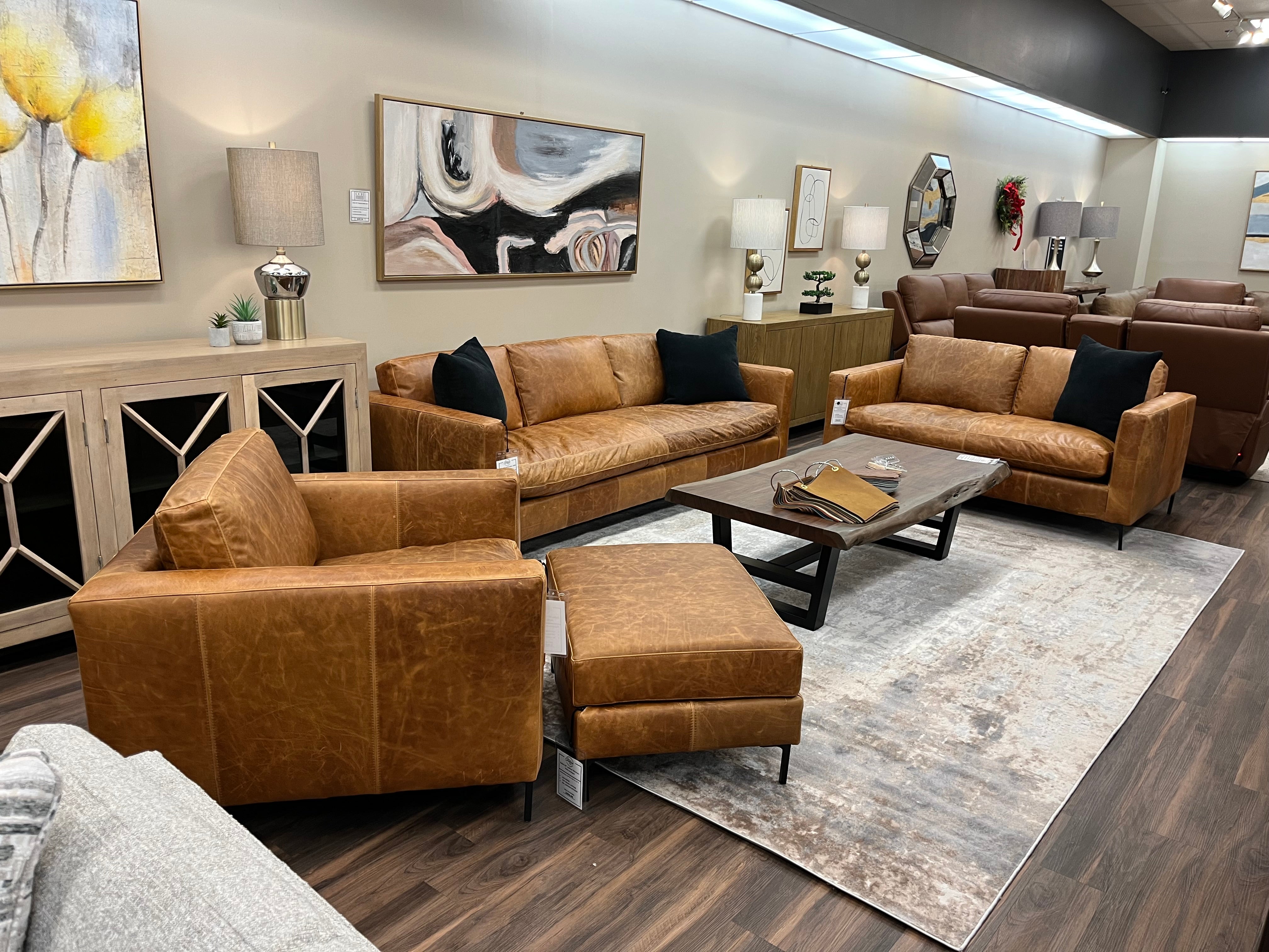 Dallas 95" Bench Cushion Top Grain Leather Sofa - Hollis Tobacco + Antique