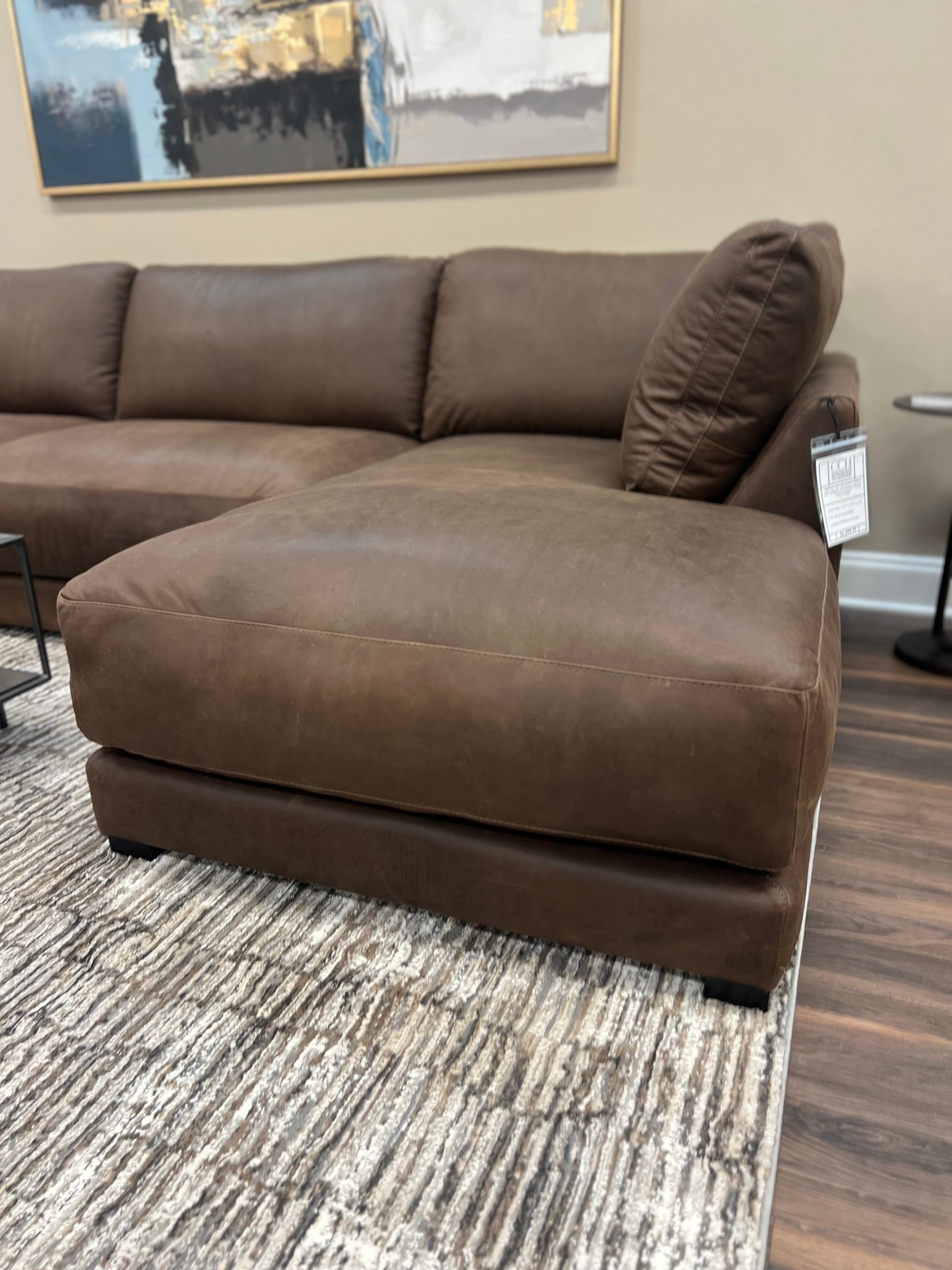 Raphael 124" Top Grain Leather Sofa w/Right Arm Facing Chaise - Napa Fudge