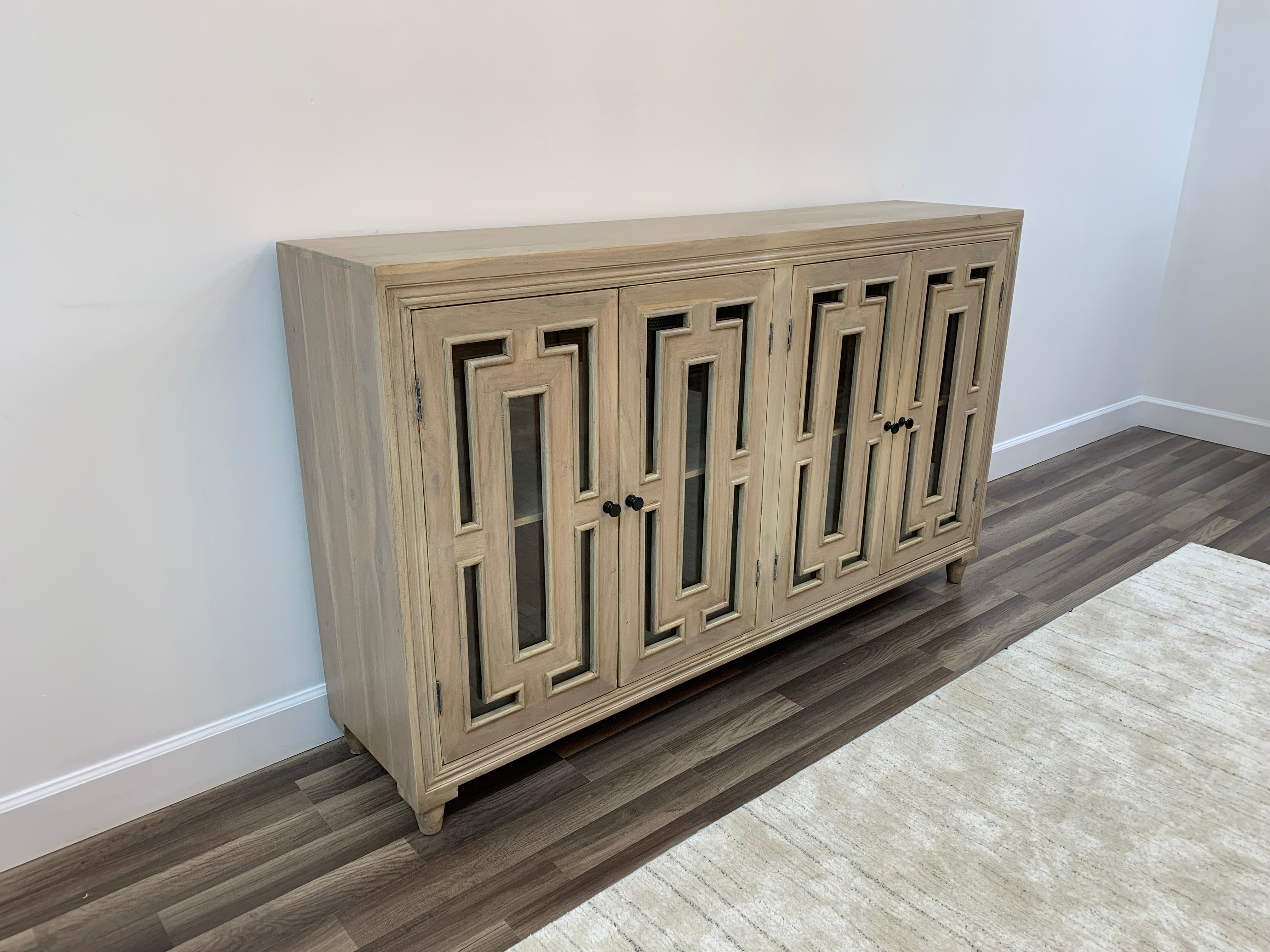 Dominic 71" Acacia 4 Door Glass Front Sideboard - New White Wash