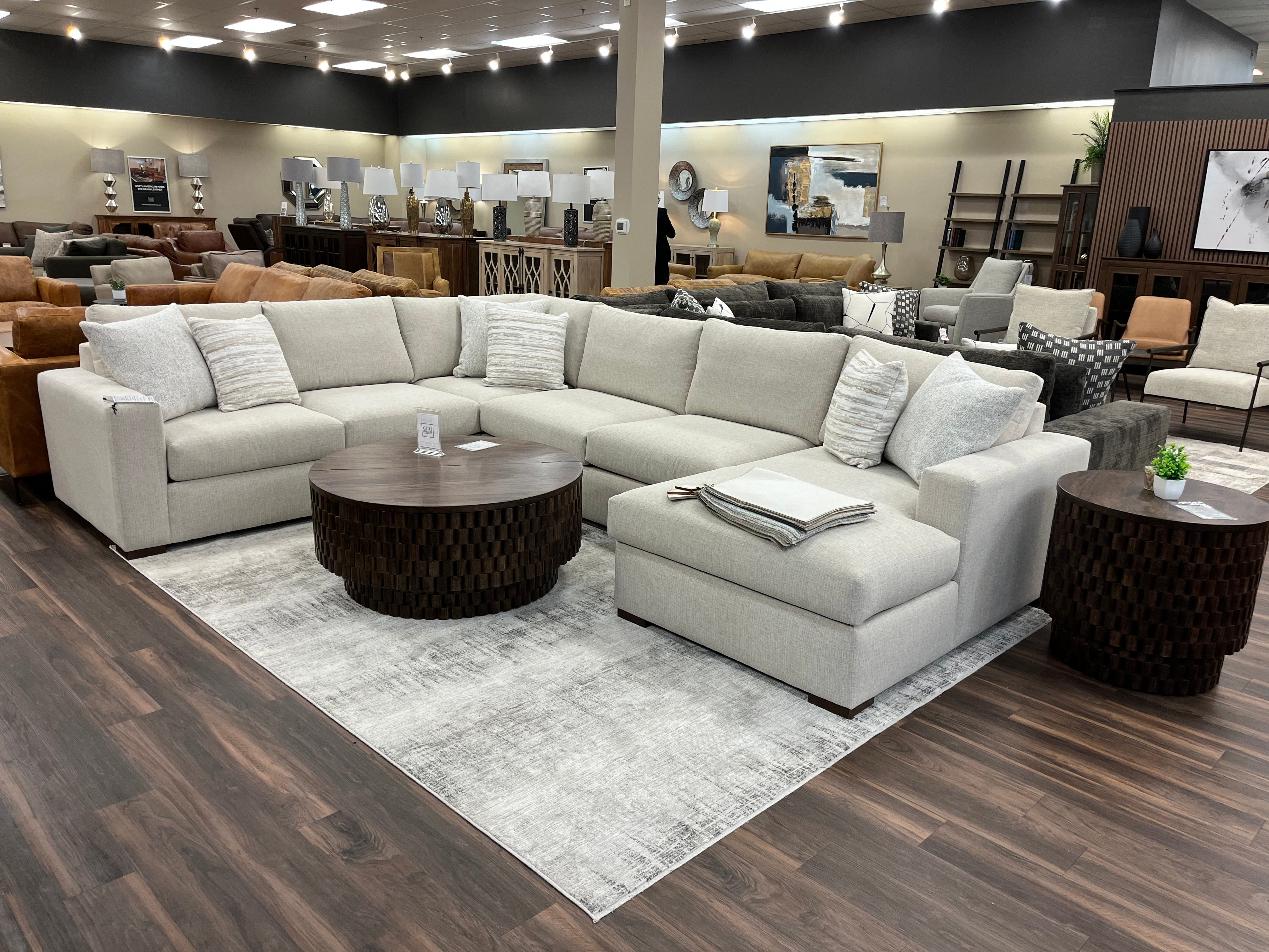 Gretchen Quick Ship 144” x 107" Sectional + Right Arm Facing Chaise - Crypton Quicksilver