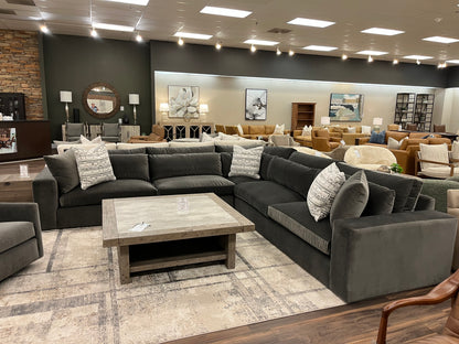 Everette Luxe Express Ship 141" x 137" 5 Cushion Trillium Sectional + Kidney Pillow - Sable Gray