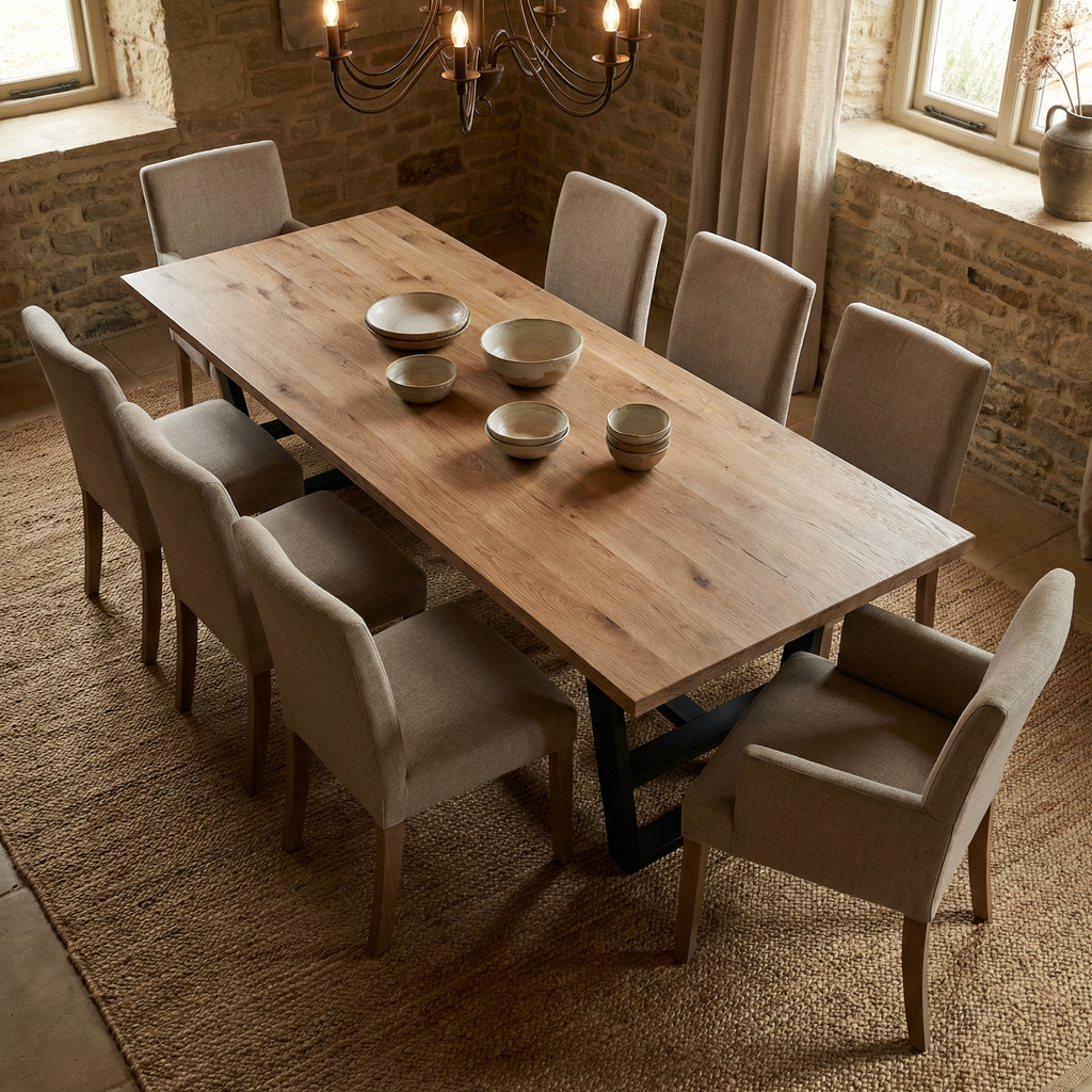 Wallace 108" Oak Dining Table - Sandblasted Natural