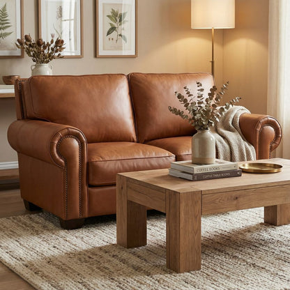 Wallace 68" Top Grain Leather 2 Cushion Loveseat - Amadeus Whiskey