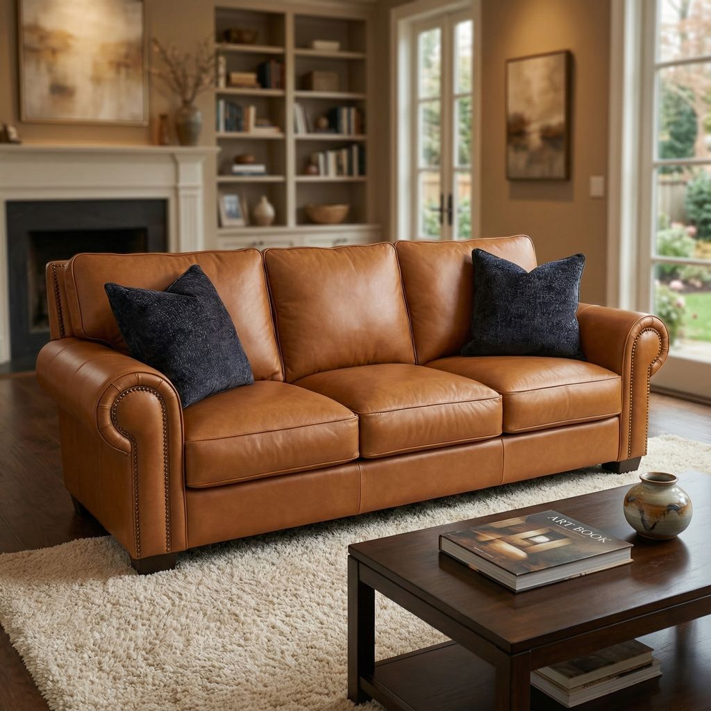 Wallace 92" Top Grain Leather 3 Cushion Sofa - Amadeus Whiskey