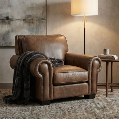 Wallace 45" Top Grain Leather Chair - Diva Taupe