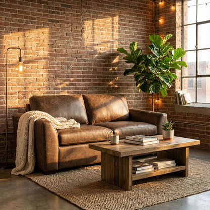 Wayne 65" Wedge Arm 2 Cushion Top Grain Leather Loveseat - Omaha Cigar