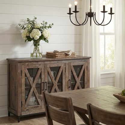 Wesley 60" 3 Door Glass Front Sideboard - Natural + Smoke