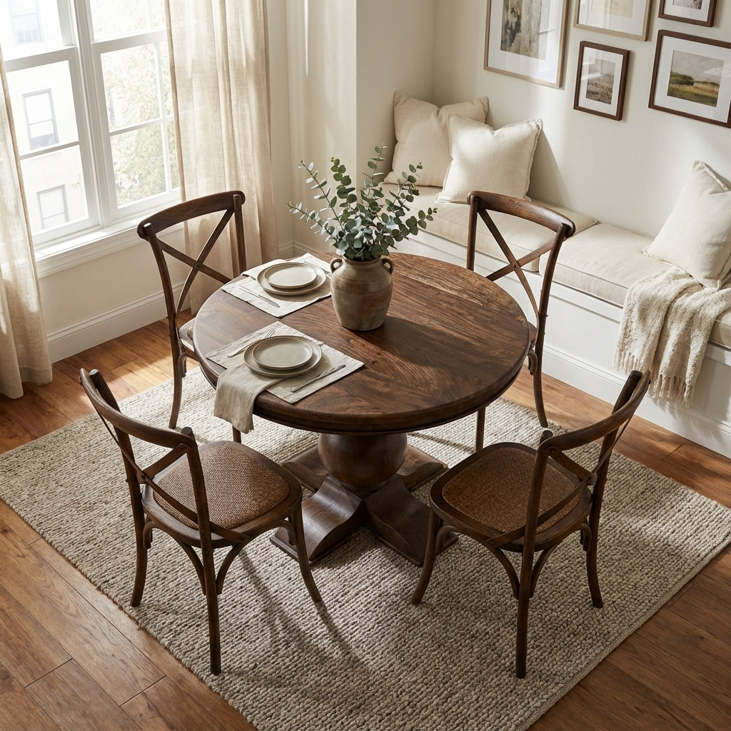 Marcia 42" Acacia Round Dining Table - Natural + Smoke