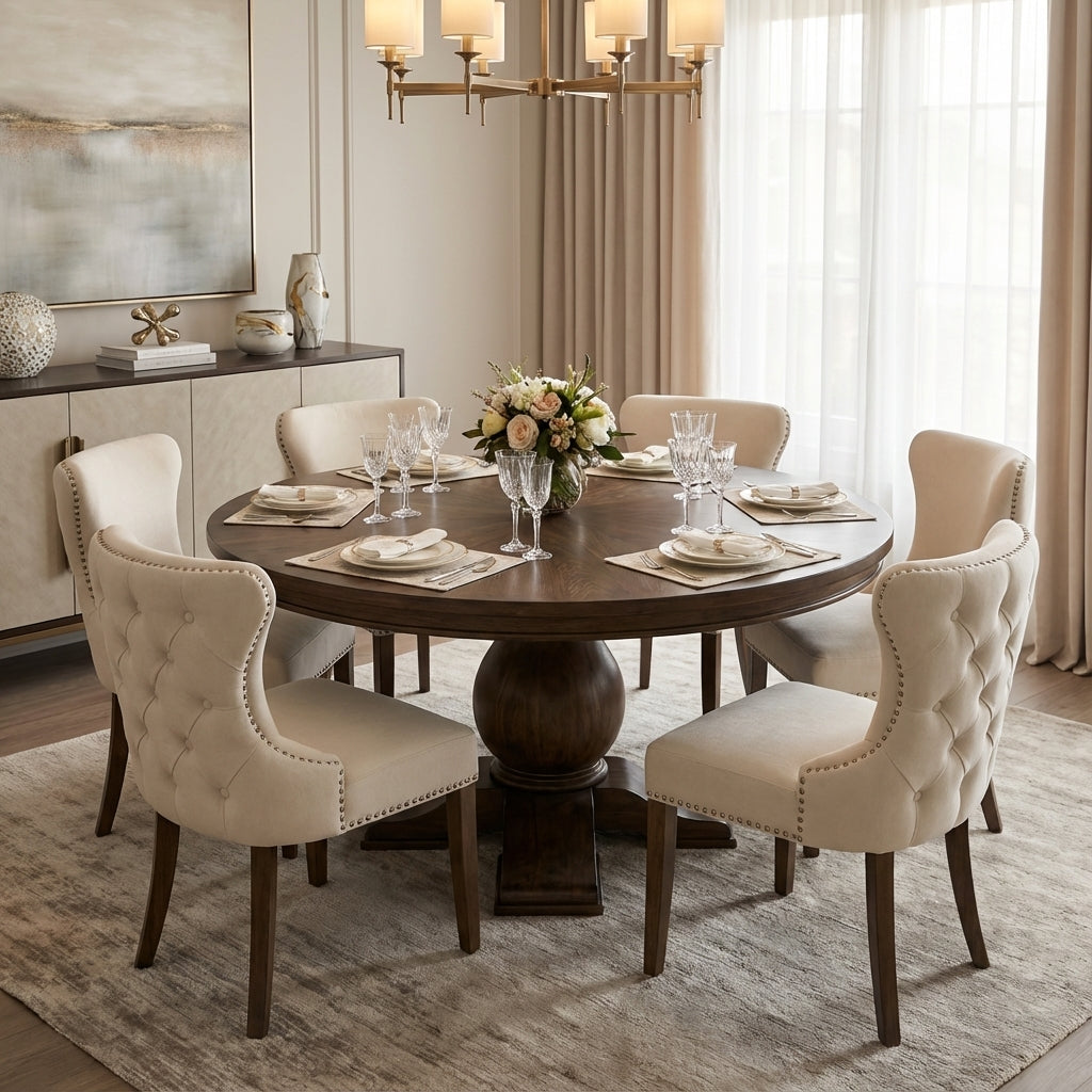 Marcia 60" Acacia Round Dining Table - Natural + Smoke