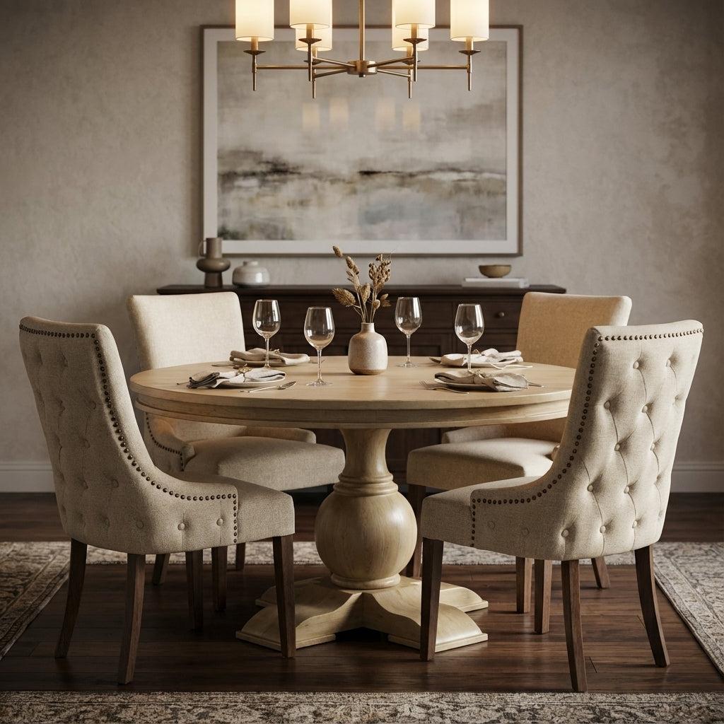 Marcia 60" Acacia Round Dining Table - New White Wash