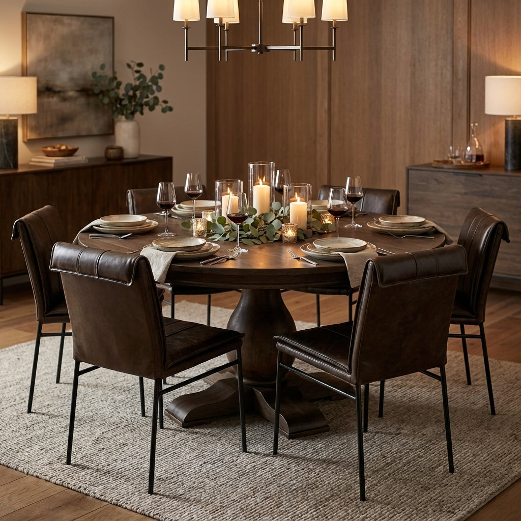 Marcia 72" Acacia Round Dining Table - Natural + Smoke