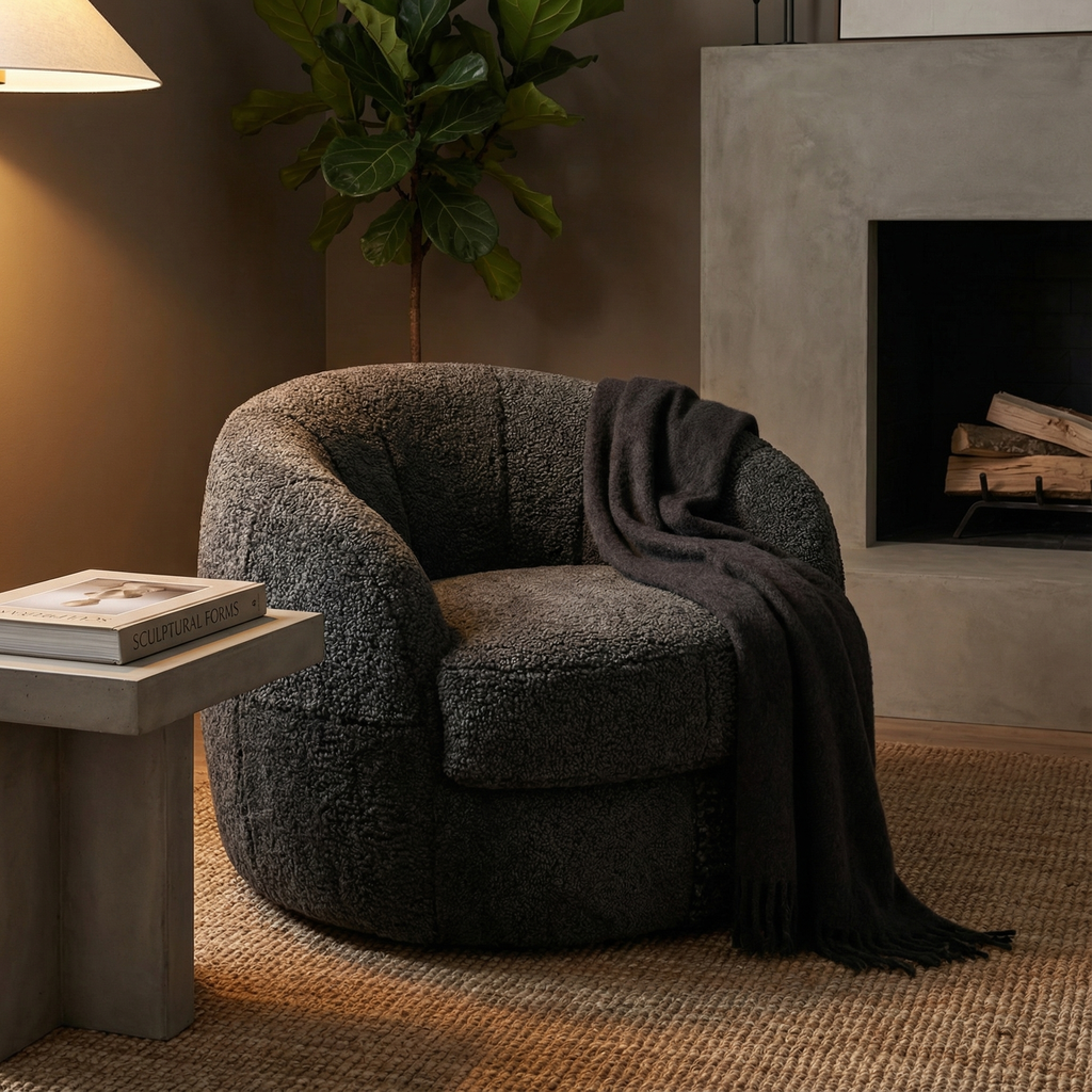 Willem 39" Sheepskin Swivel Chair - Natural Espresso