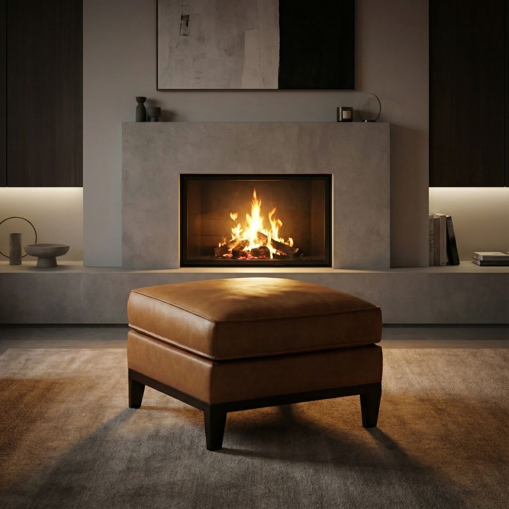 Willis 30" Top Grain Leather Ottoman -  Monza Chestnut