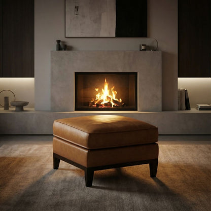 Willis 30" Top Grain Leather Ottoman -  Monza Chestnut