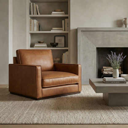 Willis 36" Top Grain Leather Swivel Chair - Monza Chestnut