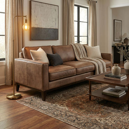 Willis 90" Top Grain Leather 3 Cushion Sofa - Diva Taupe