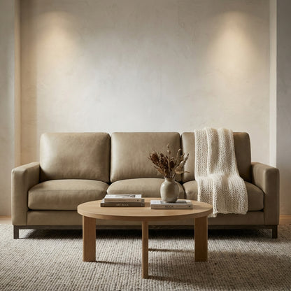 Clarksdale 90" Top Grain Leather 3 Cushion Sofa - Napa Dove