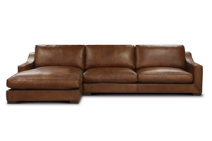Leonardo 137" Top Grain Leather Sofa + LAF Chaise - Daytona Antique