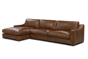 Leonardo Luxe 137" Top Grain Leather Sofa + RAF Chaise - Daytona Antique