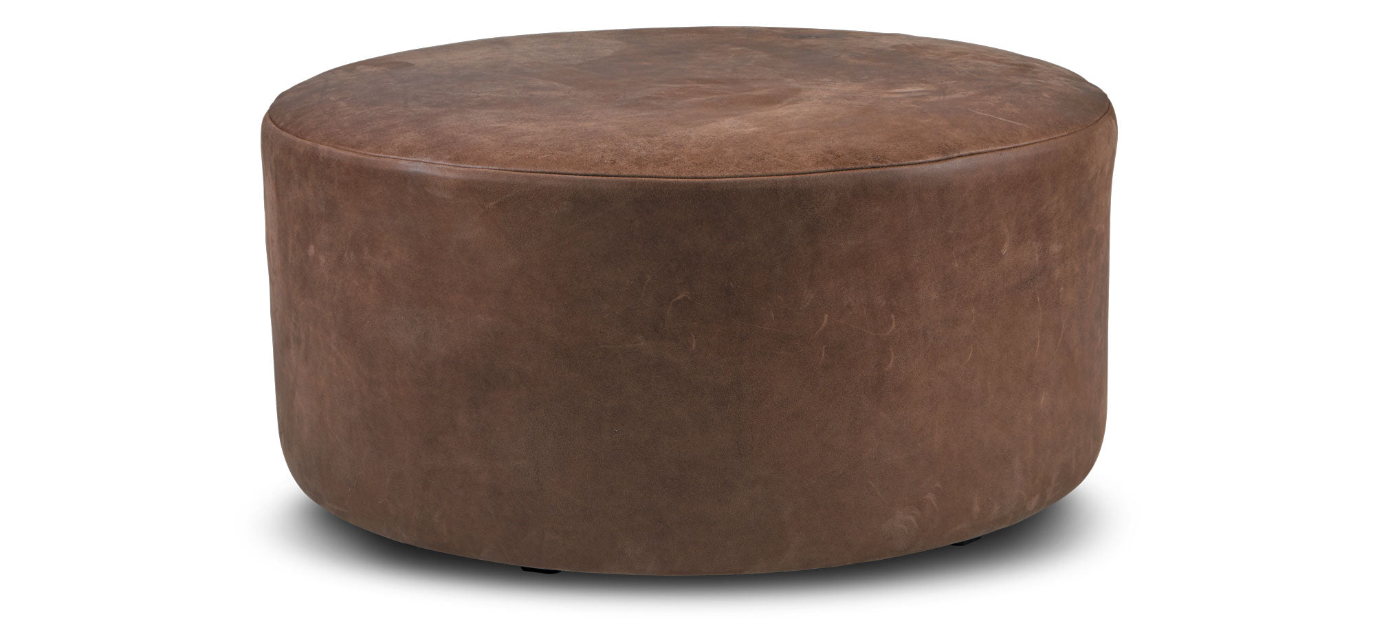 Penelope Express Ship 36" Round Top Grain Leather Ottoman - Smokehouse Brown