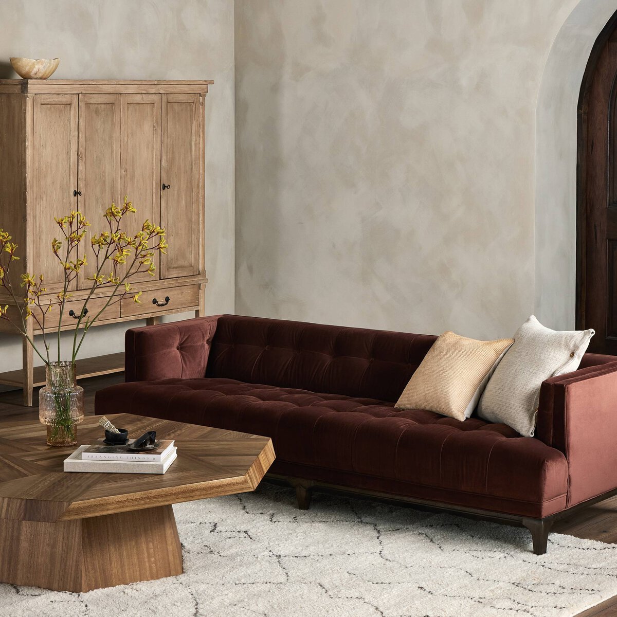Dillon 91" Tufted Sofa - Auburn Velvet