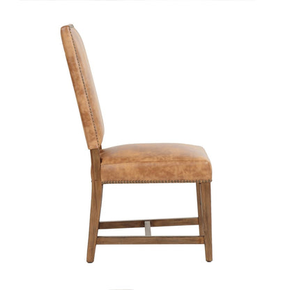 Dominic Top Grain Leather Dining Chair - Natural Saddle + Earth