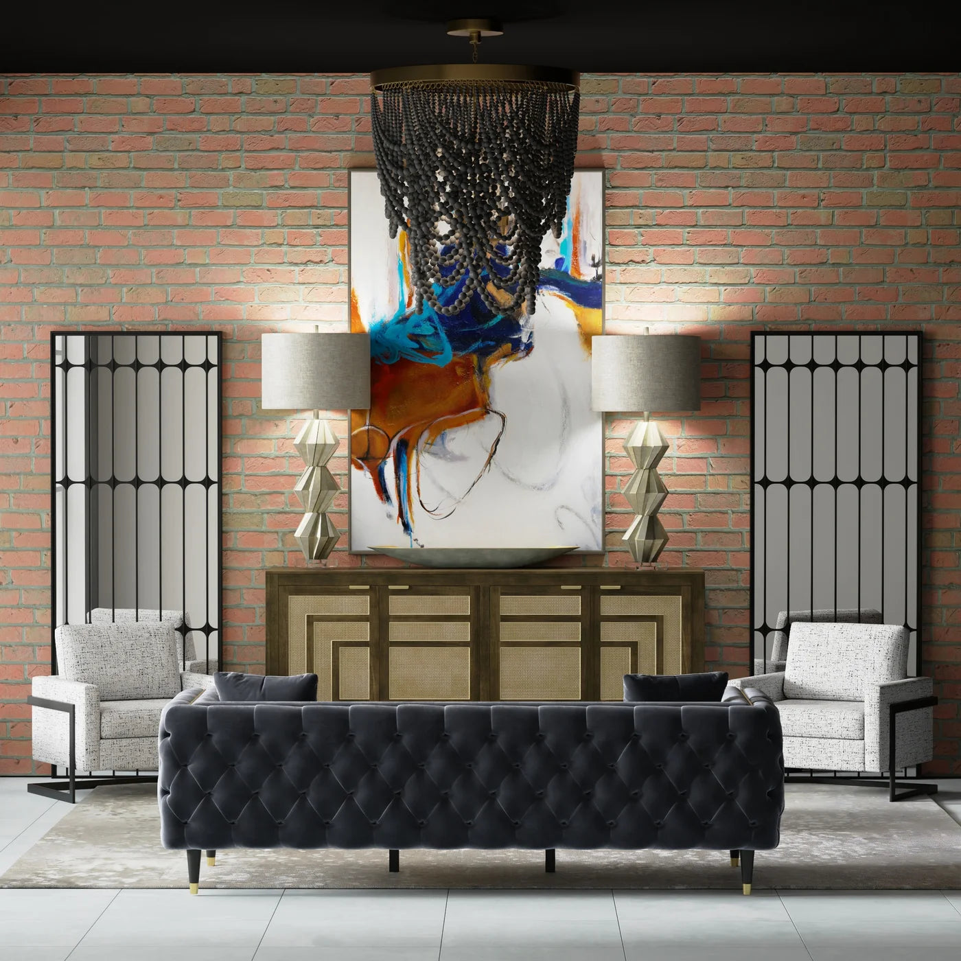 Agatha 90" 2 Cushion Sofa - Gray Velvet + Brass Trim