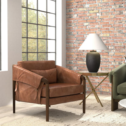 Alexa 33" Top Grain Leather Occasional Chair - Walnut Brown