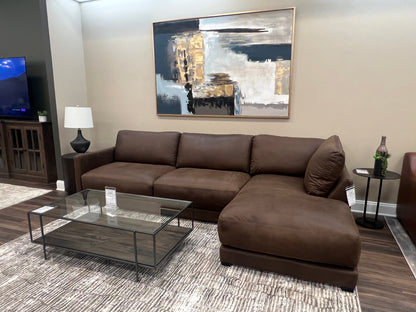 Raphael 124" Top Grain Leather Sofa w/Right Arm Facing Chaise - Napa Fudge