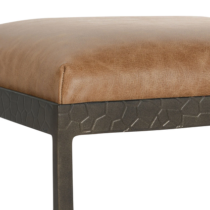 Bodica Top Grain Leather & Hammered Iron Counter Stool - Saddle + Dark Bronze