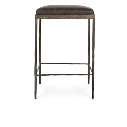 Bodica Top Grain Leather & Hammered Iron Counter Stool - Espresso + Dark Bronze