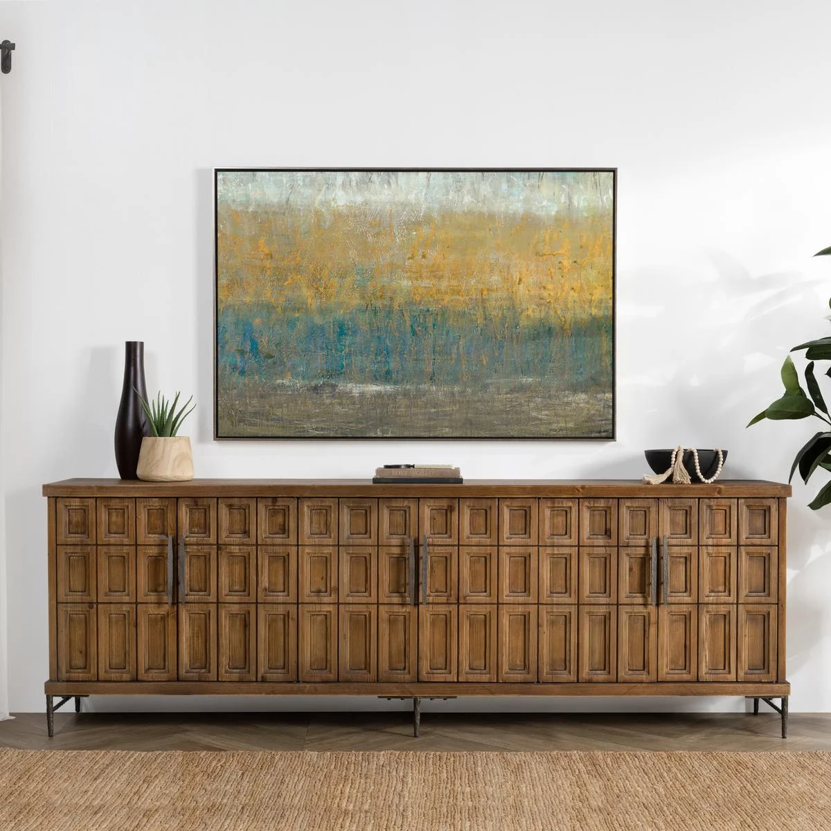 Washington 106" Reclaimed Pine 6 Door Cabinet - Mission Brown