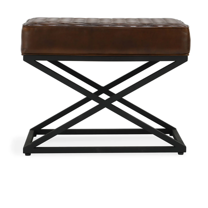 Barcelona Leather Rectangle Stool Rustic Brown