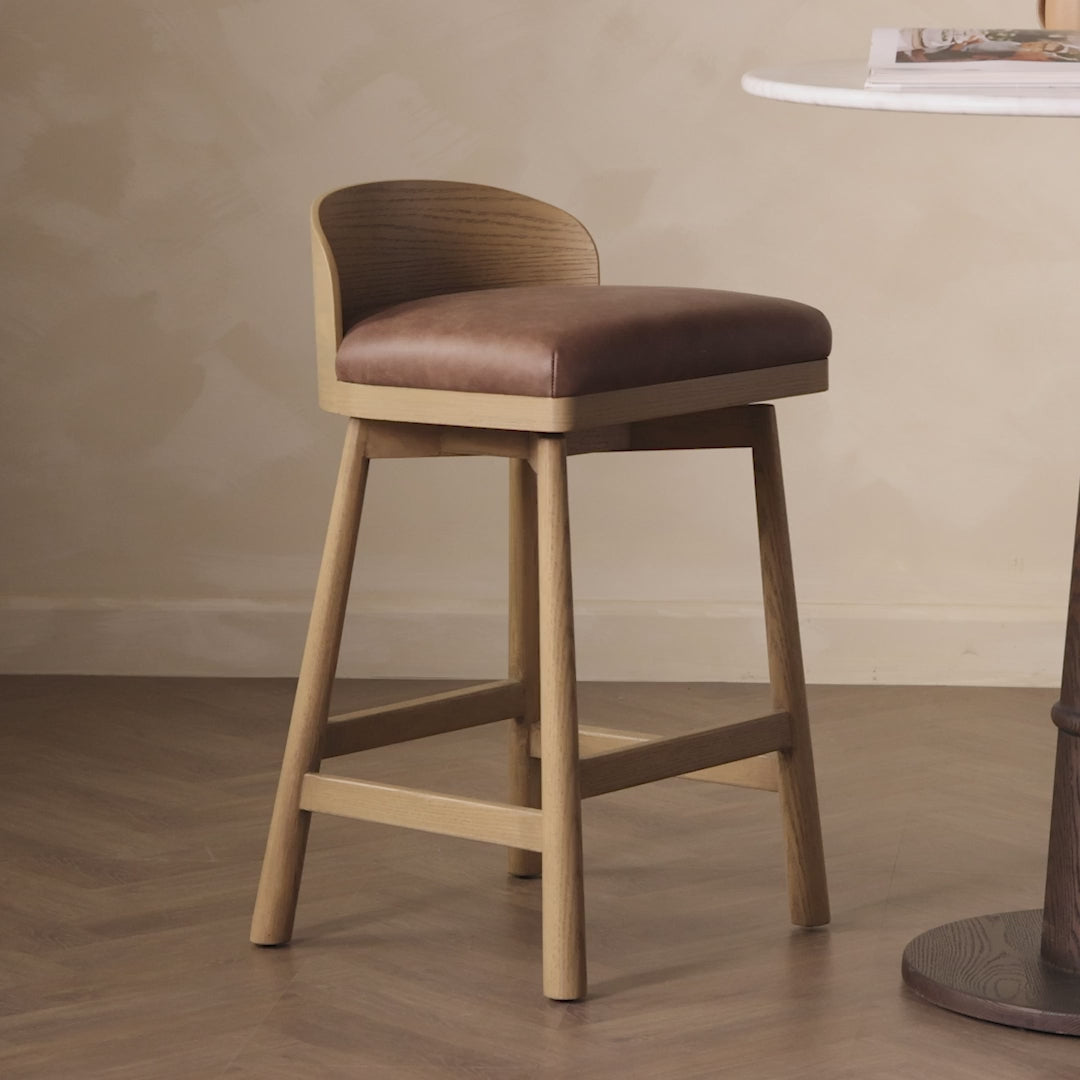 Ashleigh Top Grain Leather Counter Stool - Palermo Cigar + Oak