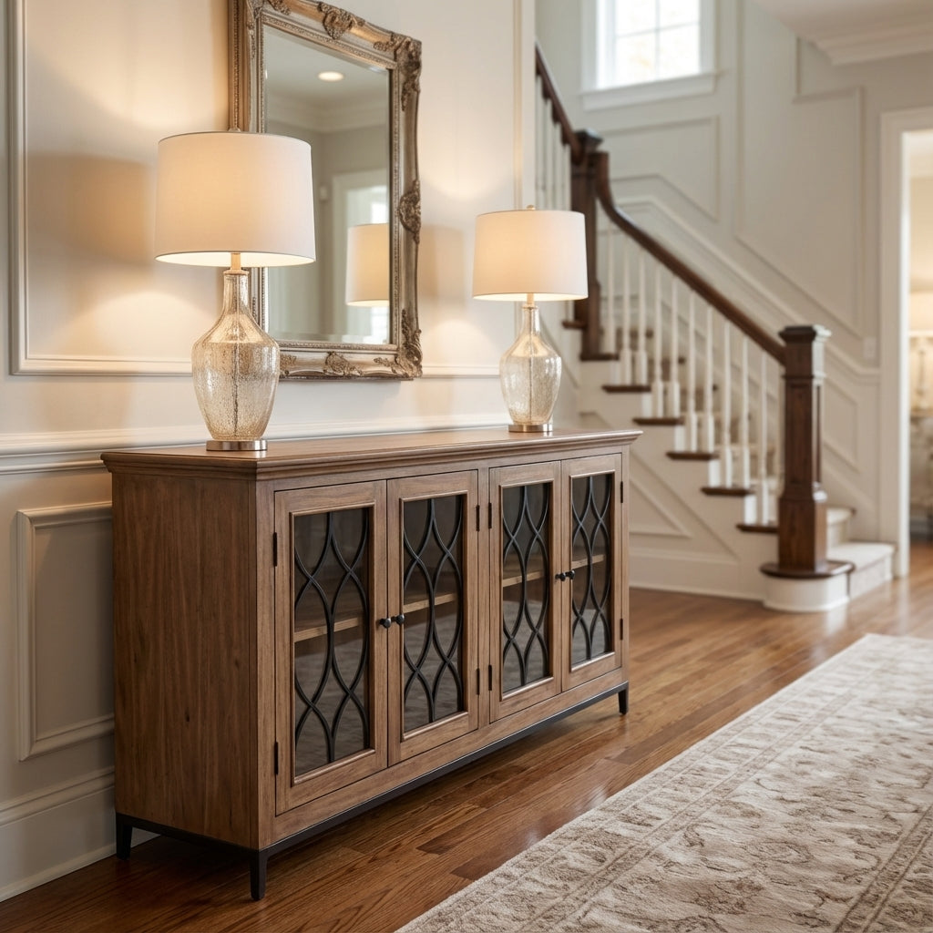 Eliza 82" 4 Door Glass Front Sideboard - Natural + Gray