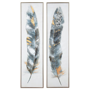 Cool Feathers 15" Hand Painted Framed Canvas Art - Set of 2 - Classic Carolina Home
