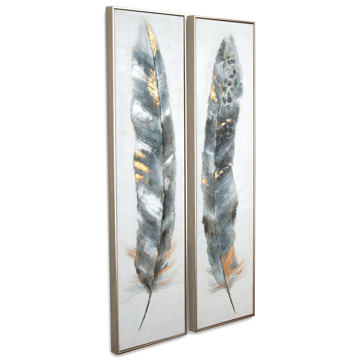 Cool Feathers 15" Hand Painted Framed Canvas Art - Set of 2 - Classic Carolina Home